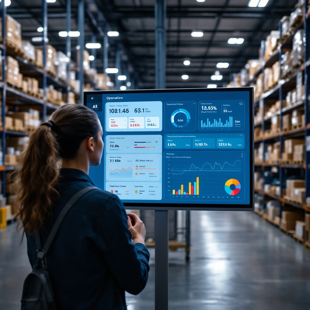 AI interface showing daily operational summary with charts, KPIs, and prioritized actions