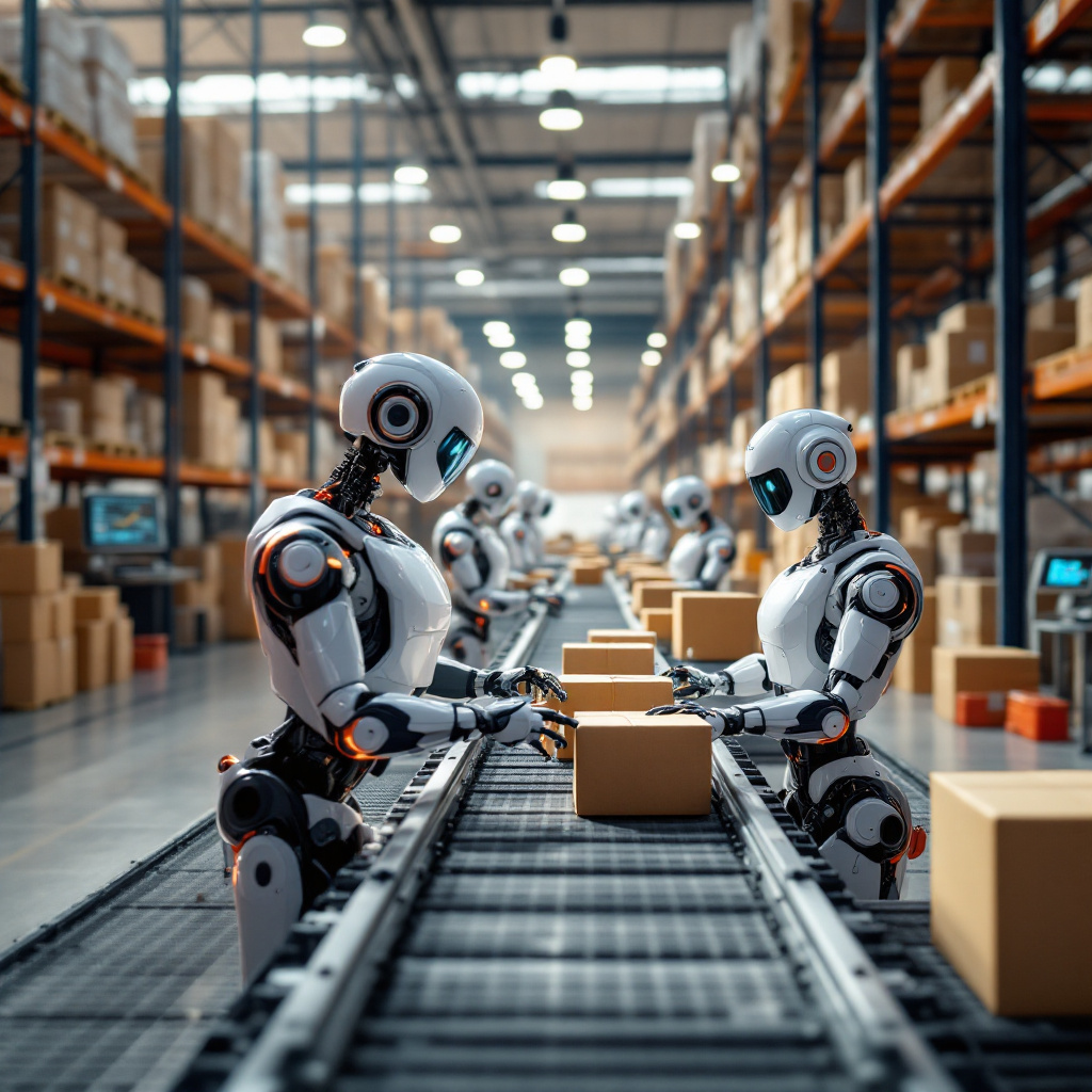 AI robots in a logistics warehouse AI robots in a logistics warehouse