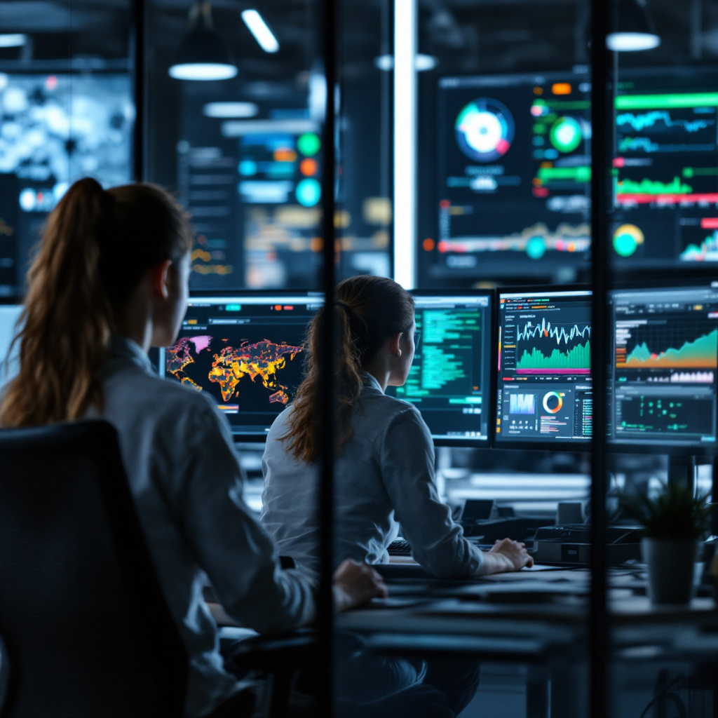 Team di sicurezza informatica che monitora cruscotti Team di sicurezza informatica che monitora cruscotti