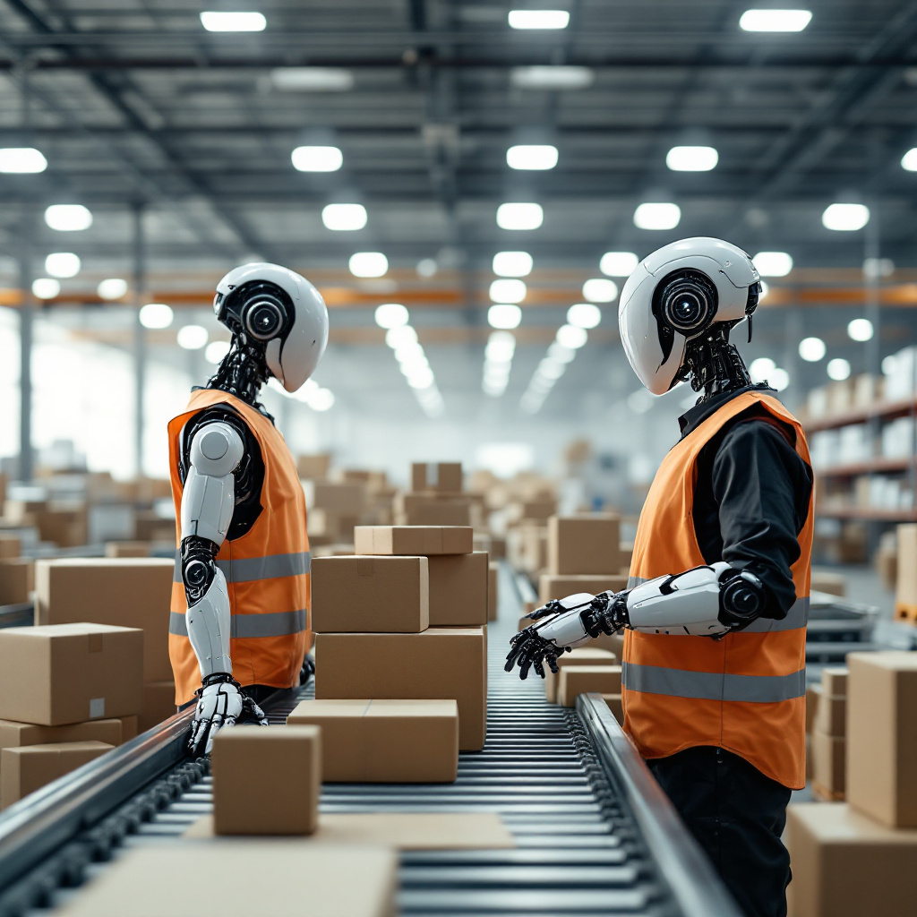 Samarbete mellan människor och robotar i ett lager Samarbete mellan människor och robotar i ett lager