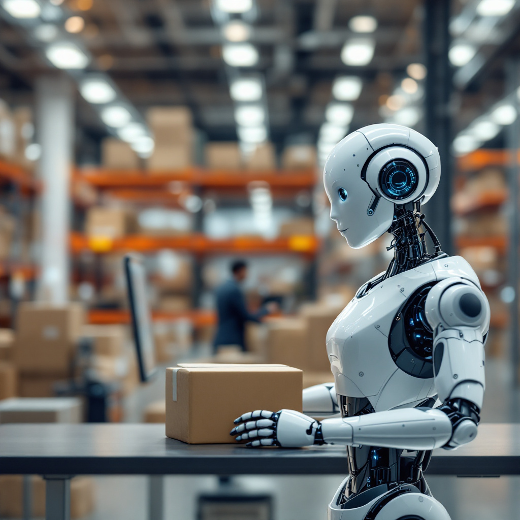 Illustration showing integration between Oracle OTM platform and an AI robot assistant processing logistics emails