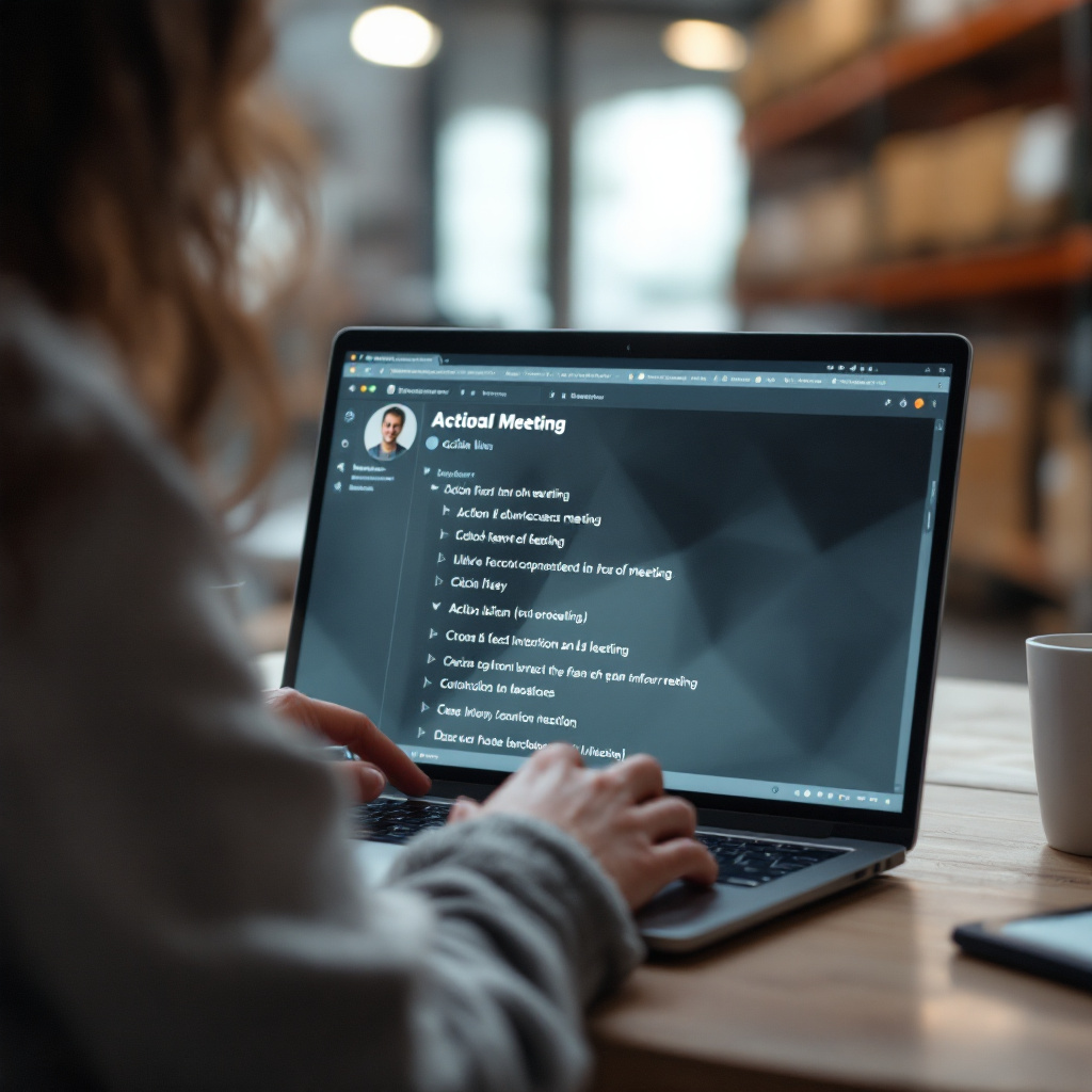 Laptop screen with live meeting transcription
