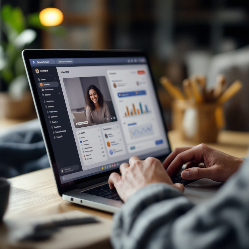 Agent laptop with meeting notes and coaching dashboard Agent laptop with meeting notes and coaching dashboard