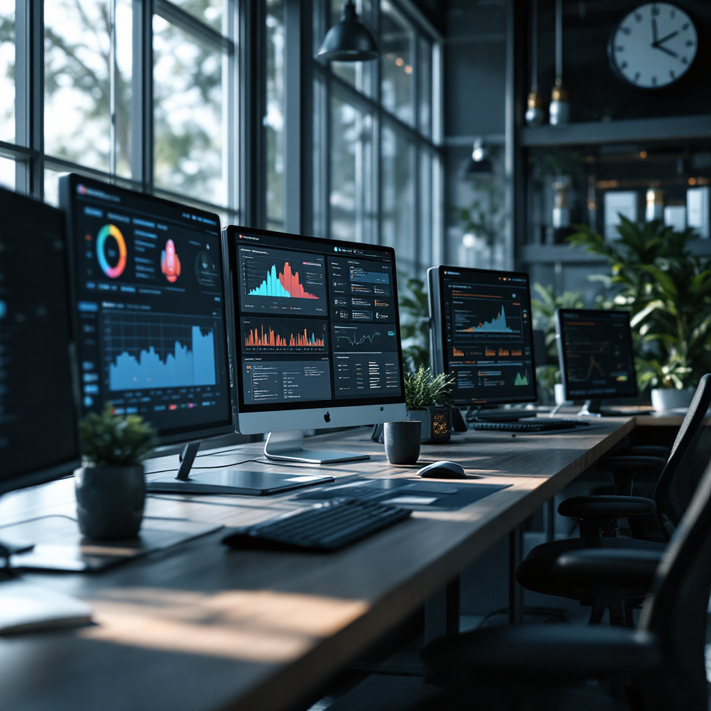 Dashboard of governance and monitoring for autonomous AI An operations control room metaphor with dashboards showing logs, alerts, and governance checkpoints for autonomous AI systems (no text or numbers)