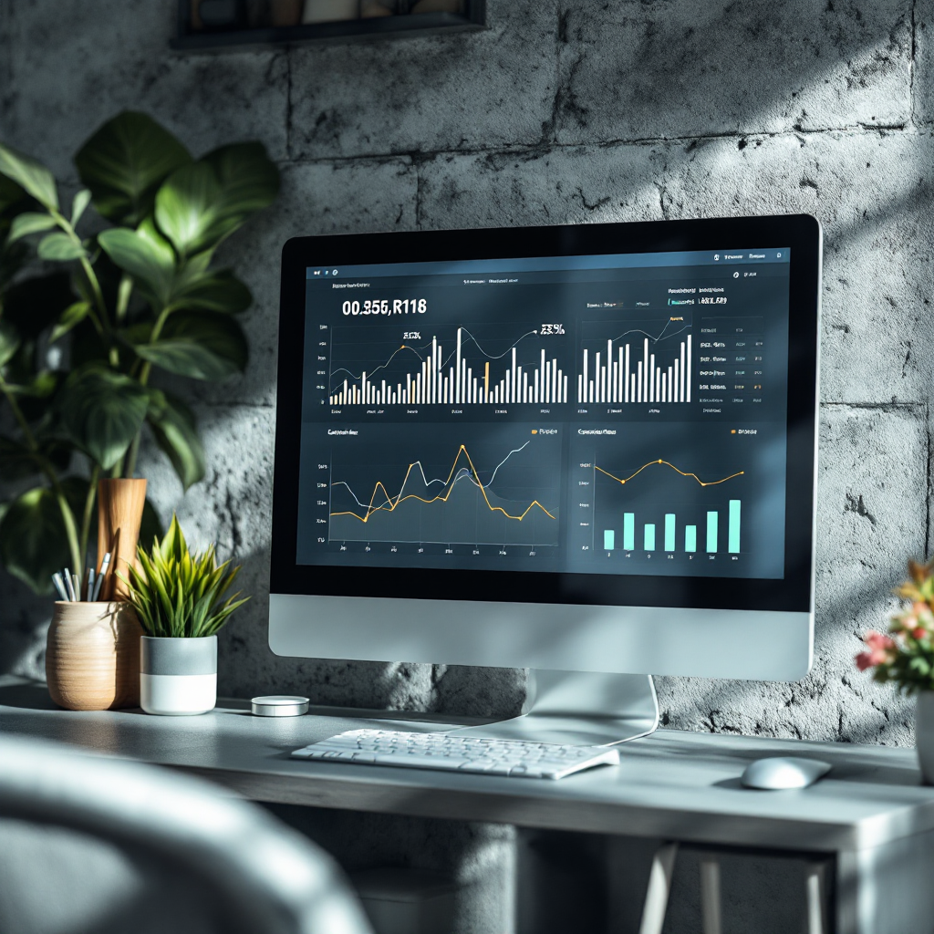 Email marketing analytics dashboard An analytics dashboard visualizing open rate, click-through rate, bounce rate, and conversion rate trends for email marketing, no text or numbers