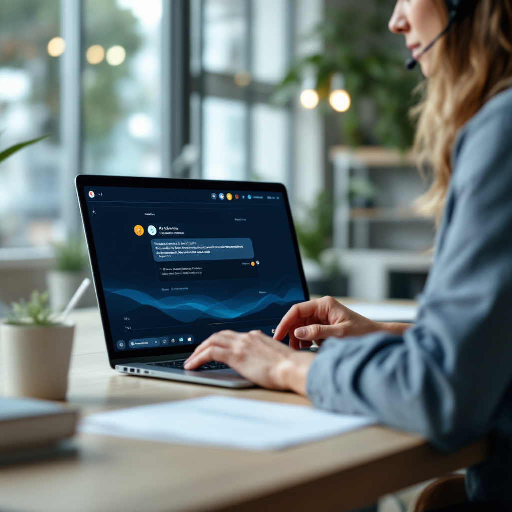 Agent, der mit einem KI‑Assistenten an einem Laptop zusammenarbeitet