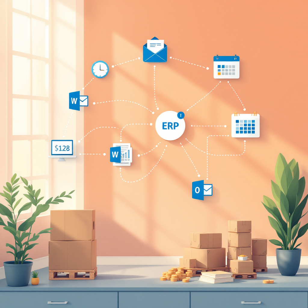 Schéma des flux de travail Outlook automatisés connectant les systèmes