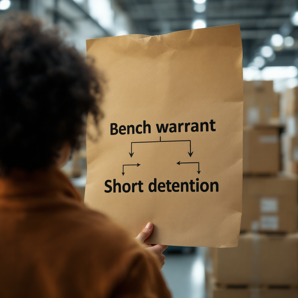 Diagramma di flusso della catena: udienza mancata → mandato d’arresto → arresto → detenzione breve