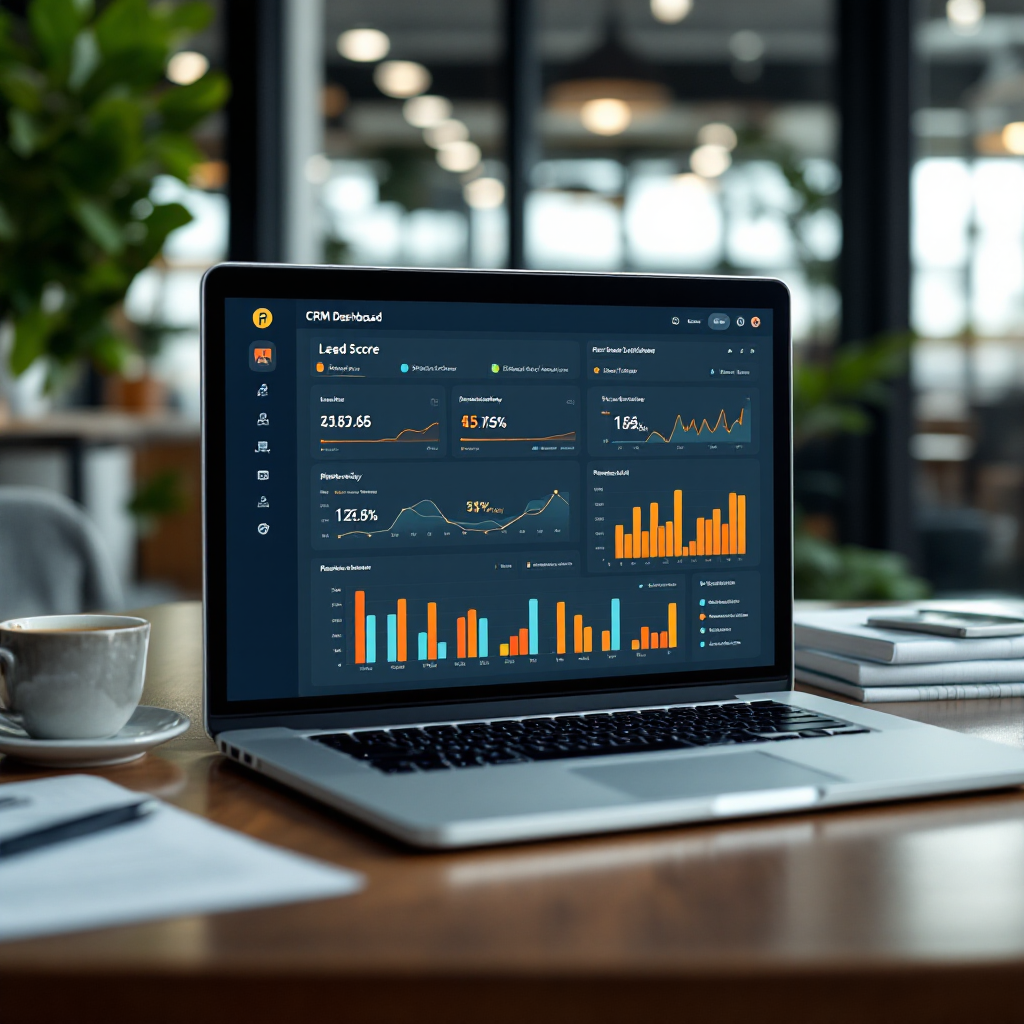 Panel de CRM con puntuaciones de leads y métricas del pipeline Panel de CRM con puntuaciones de leads y métricas del pipeline