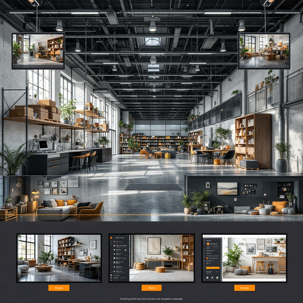 A collage of AI-generated marketing images showing diverse, stylized scenes for product campaigns and onboarding guides, bright and modern, no text