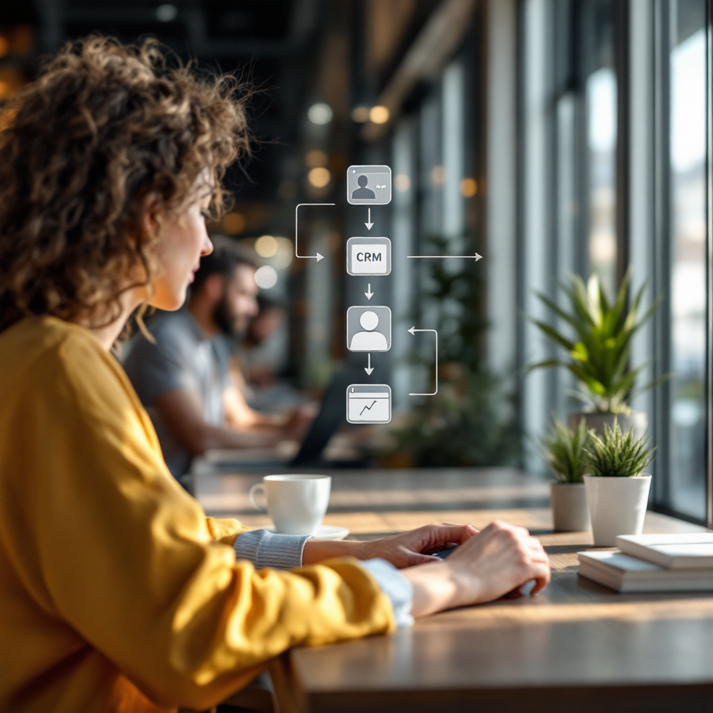 Diagram of meeting tool integrations A desktop showing multiple integrations icons flowing into a meeting notes app, arrows indicating connections to calendar, CRM and chat, bright modern UI