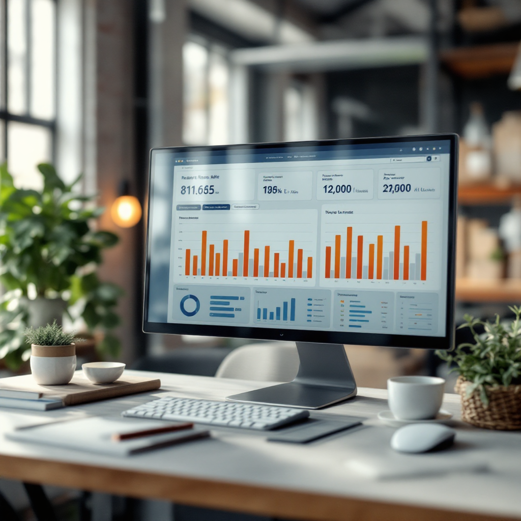 KPI dashboard for renewals and agent activity A clean visual of a KPI dashboard showing renewal rate trends, time-to-contact bars and agent activity panels; no text or numbers visible