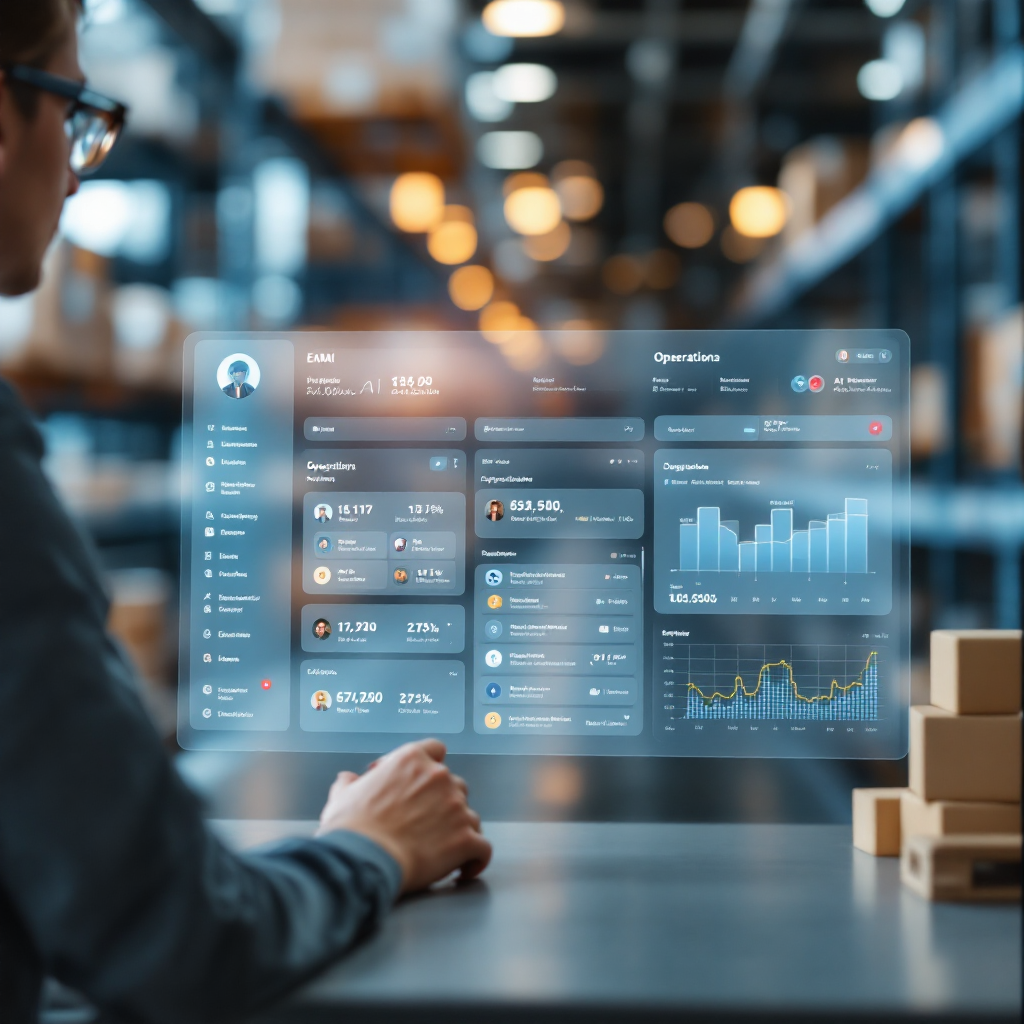 Painel de operações mostrando conversas de e-mail e sugestões de IA Painel de operações mostrando conversas de e-mail e sugestões de IA