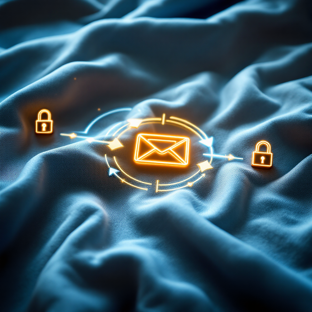 Schéma montrant un flux d'e-mails IA sécurisé entre ERP, bases de documents et boîtes de réception ; cadenas et flèches indiquent chiffrement et contrôle d'accès, sans texte ni chiffres Schéma montrant un flux d'e-mails IA sécurisé entre ERP, bases de documents et boîtes de réception ; cadenas et flèches indiquent chiffrement et contrôle d'accès, sans texte ni chiffres