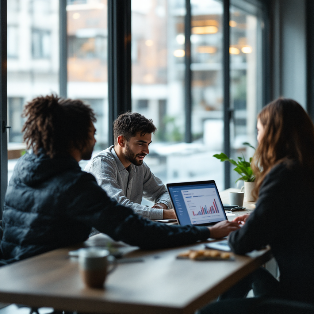 Team dat een e-maildashboard en analyses bekijkt