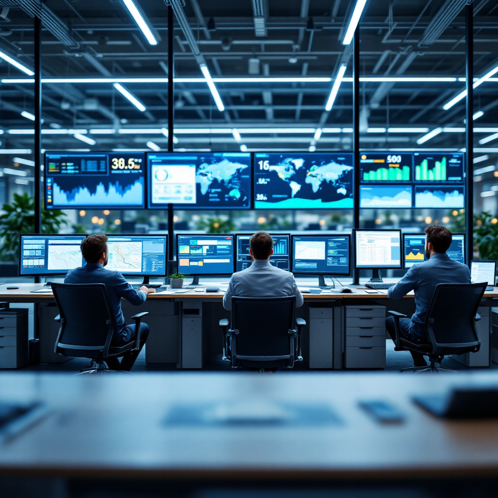Kontrolrum med overvågningsskærme Kontrolrum med overvågningsskærme