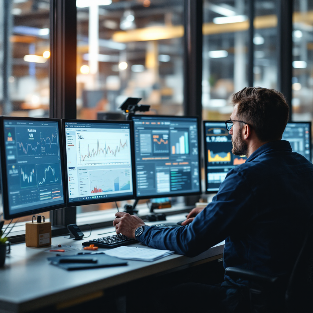 Salle de contrôle avec tableaux de bord de routage et de maintenance