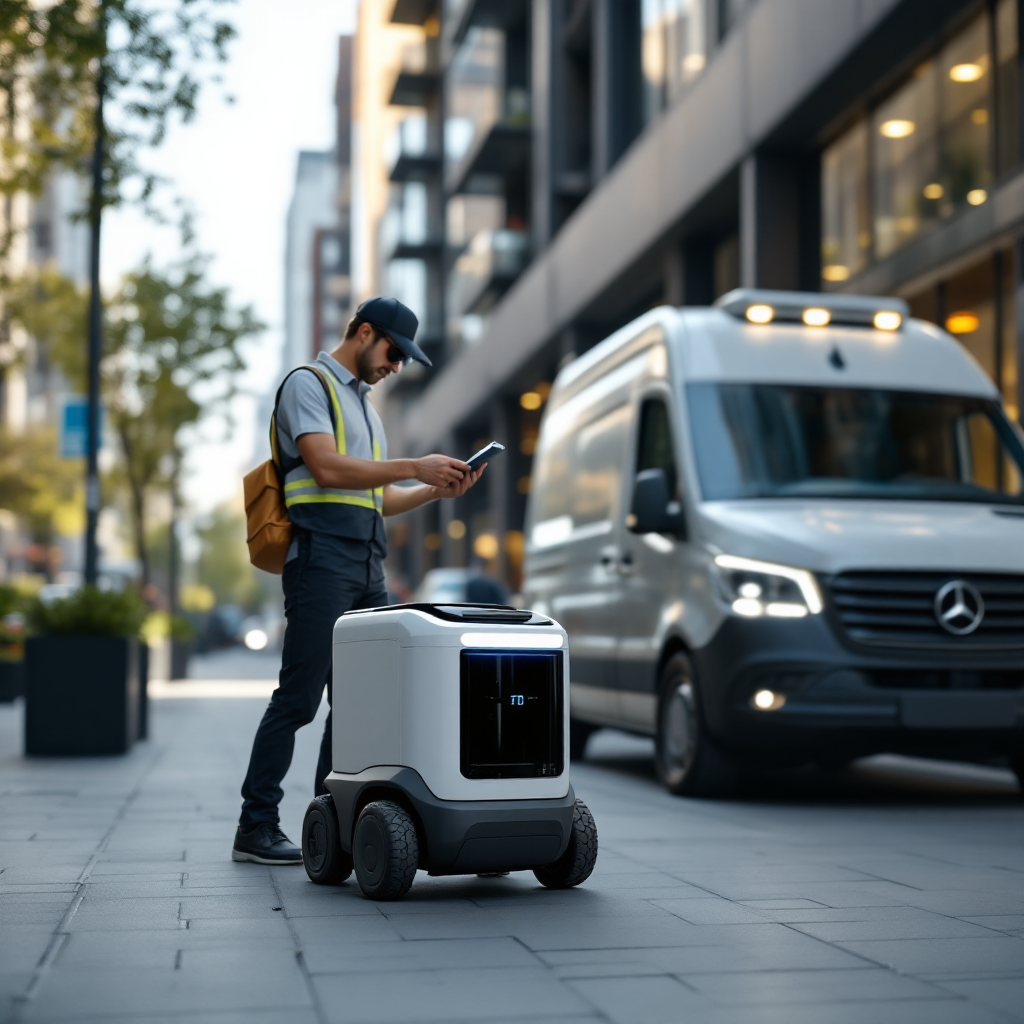 Kézbesítőrobot és futár okosszemüveget használva
