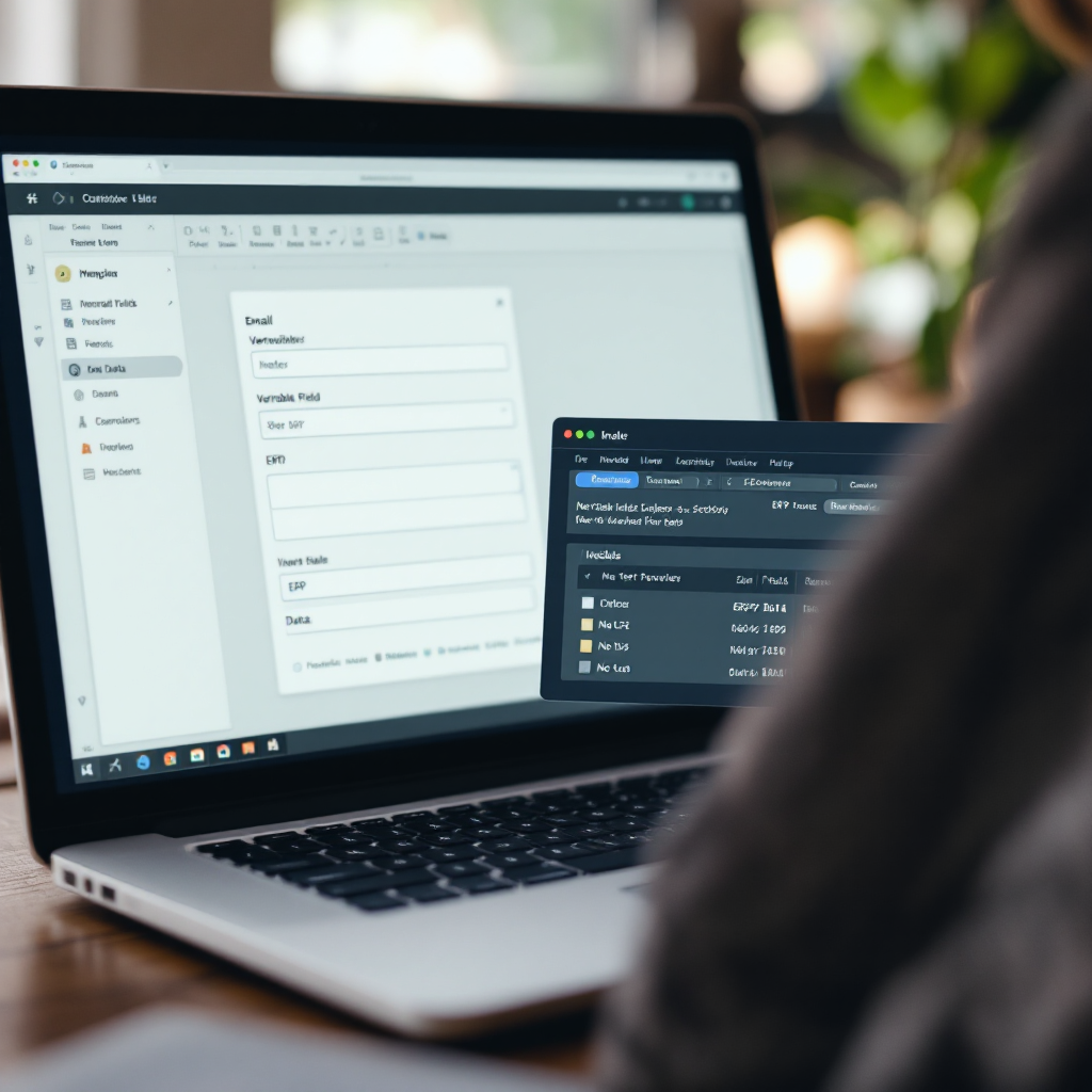 Email template editor with variable fields and ERP data