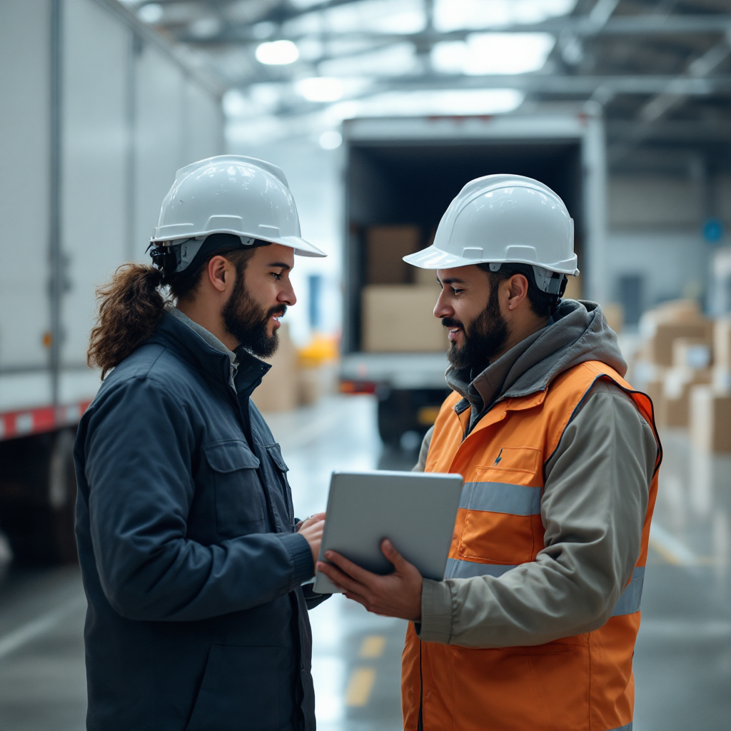 Logistiek team dat een AI-dashboard bekijkt Logistiek team dat een AI-dashboard bekijkt