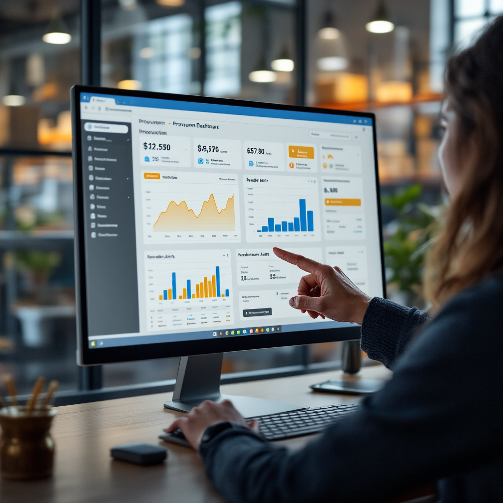 Indkøbsdashboard der viser lager, genbestillingsalarmer og e-mailnotifikationer Indkøbsdashboard der viser lager, genbestillingsalarmer og e-mailnotifikationer
