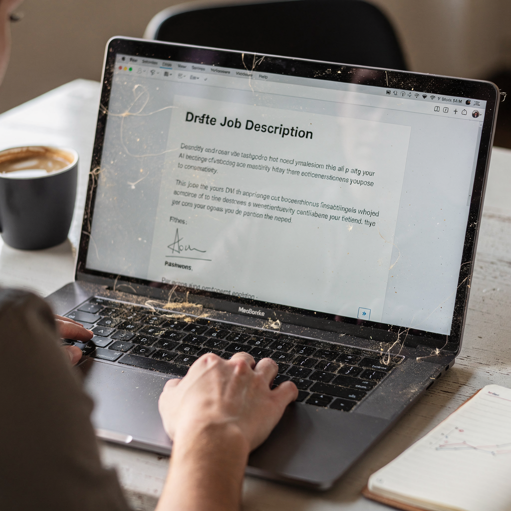KI‑generierte Stellenbeschreibung auf dem Laptop