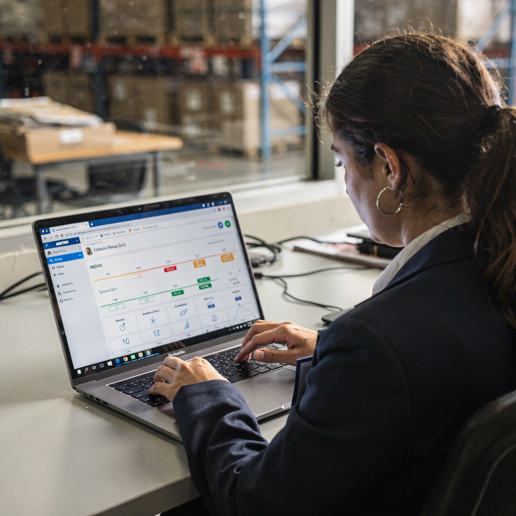 Administrator, der KI‑gesteuerte Dashboards betrachtet Administrator, der KI‑gesteuerte Dashboards betrachtet