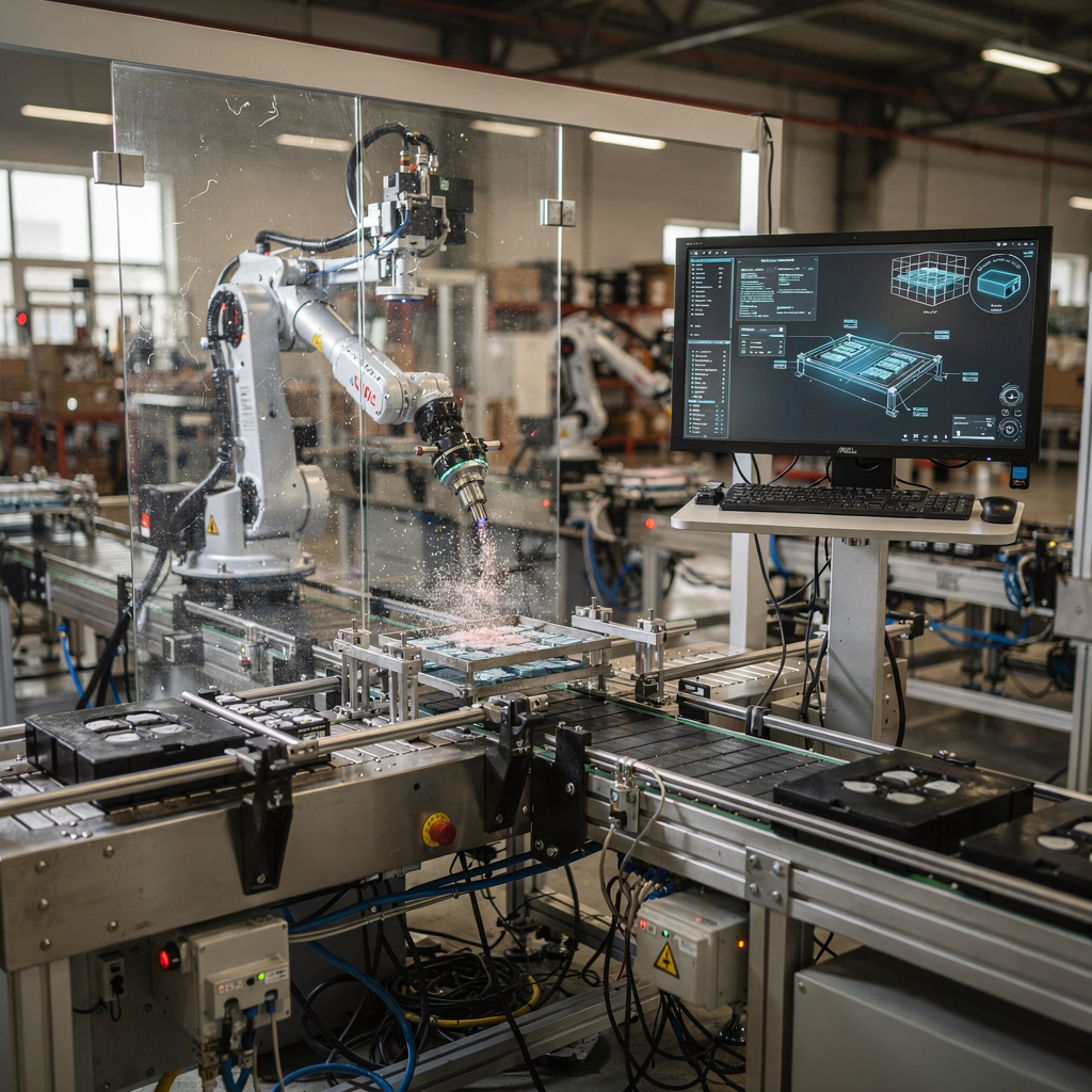 Ligne de production de batteries avec moniteur de jumeau numérique