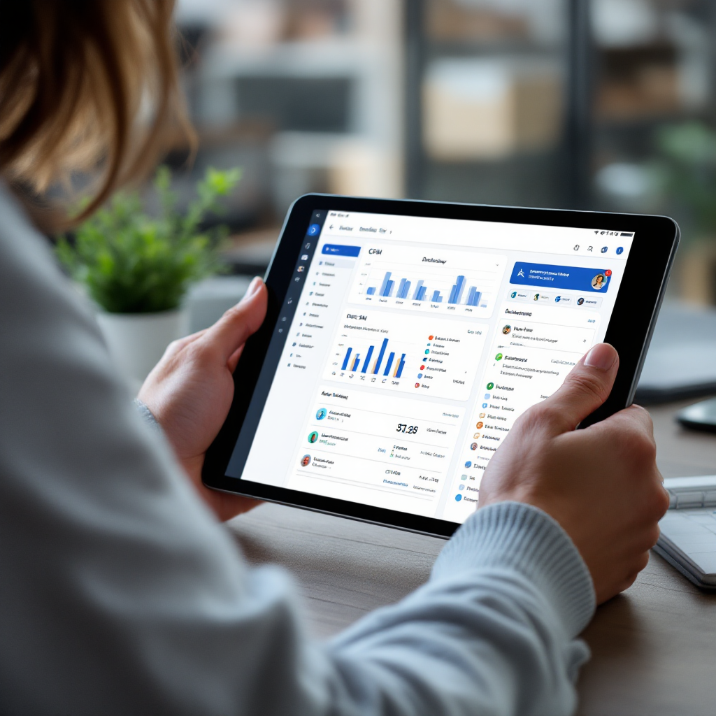 Tableau de bord CRM et éditeur de modèle d'e-mail sur tablette