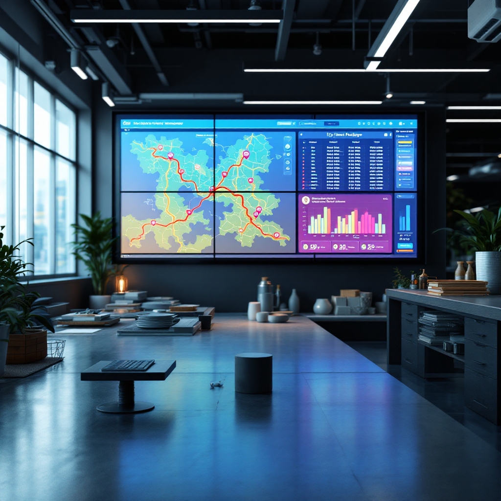 Centre d'exploitation urbain avec cartes thermiques des poubelles et itinéraires de collecte