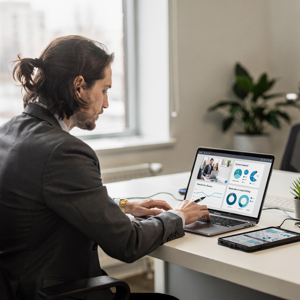 Konzultant upravující prezentaci vytvořenou AI