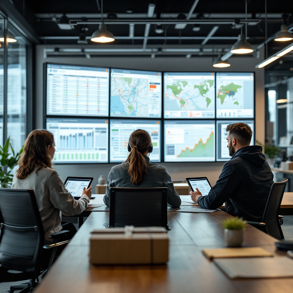 Kontrollrom som viser ruteoversikter og tidsplaner