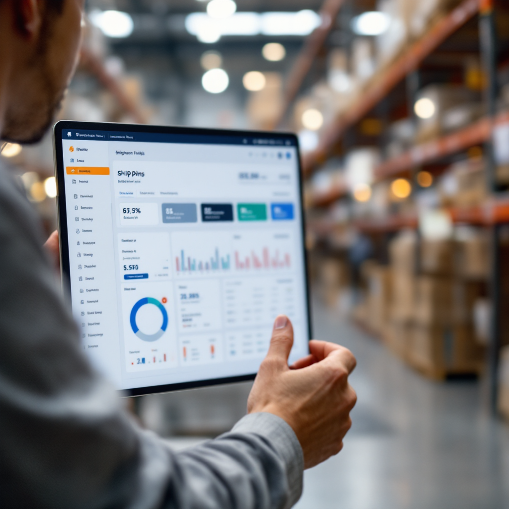 Dashboard showing parsed email data and shipment cards Close-up of a dashboard view showing parsed email fields, shipment status cards, and a visual audit trail with colored tags, no text