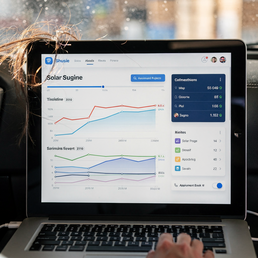 Dashboard, das ROI und Terminplanung für Solarprojekte visualisiert