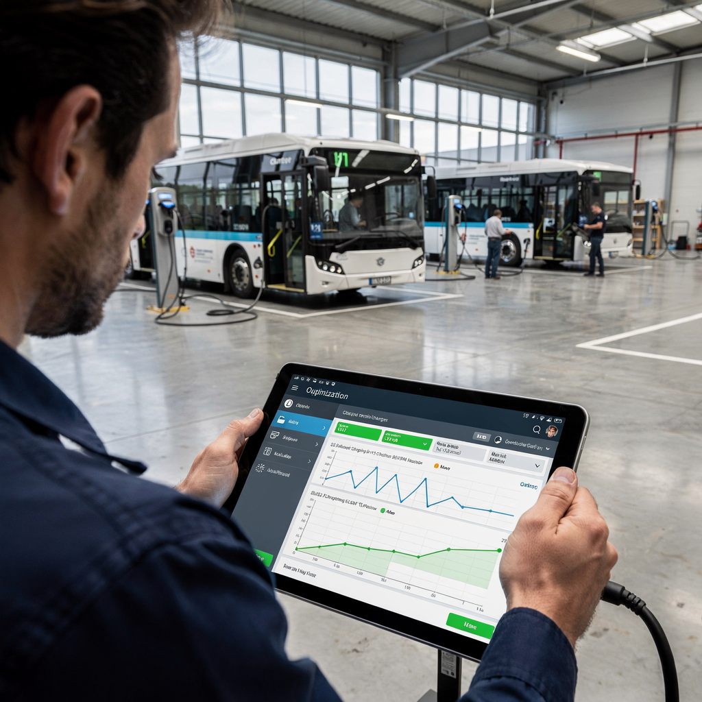 Elektrische busremise met laadfaciliteiten en optimalisatietools Elektrische busremise met laadfaciliteiten en optimalisatietools