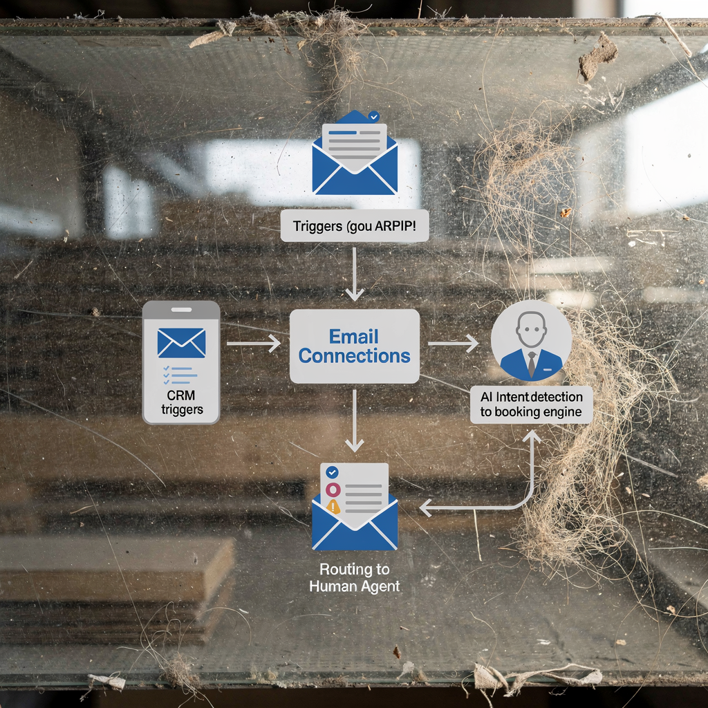 Diagramă a fluxului de automatizare a e‑mailurilor pentru operațiunile de călătorie