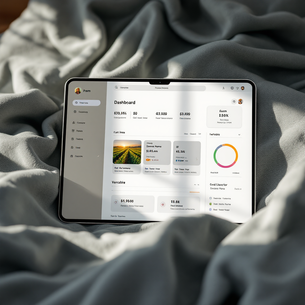 A template-driven email dashboard showing variable fields like farm name, crop type, and soil moisture with a clean UI, no text