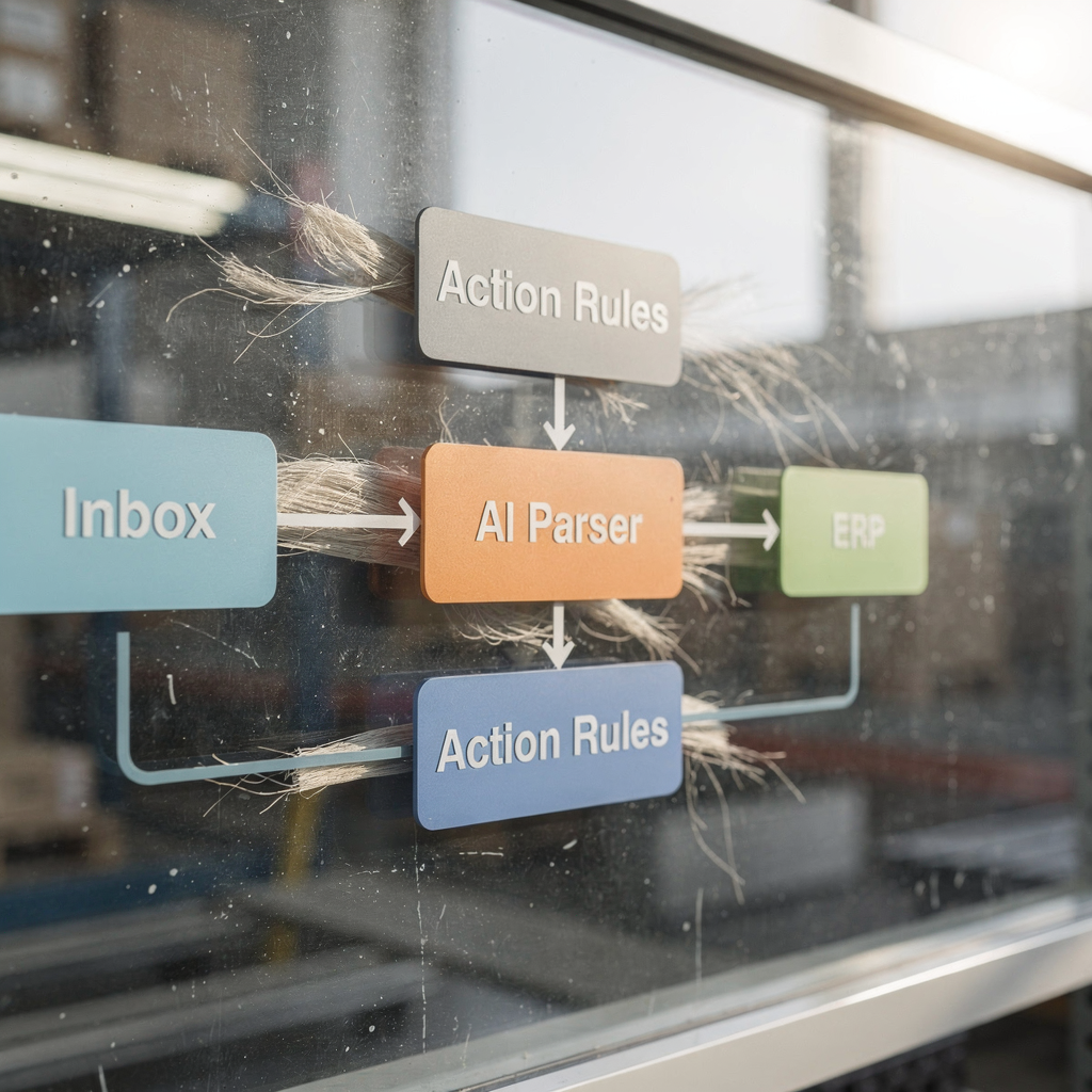 Diagrama de fluxo do e-mail para parser de IA para ERP