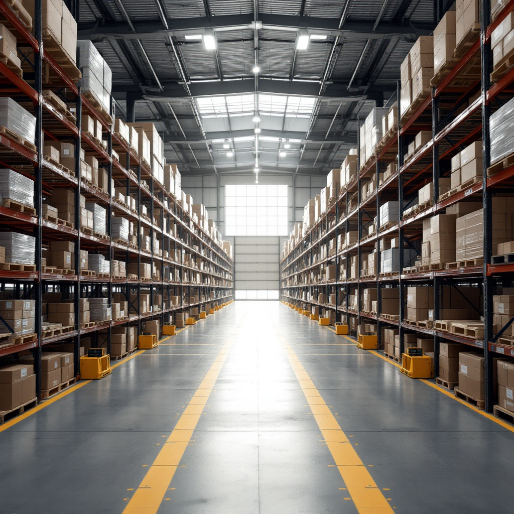 Flowchart style image showing forecast leading to procurement, then distribution and delivery with icons for supplier, warehouse, truck and hospital; clean corporate style, no text