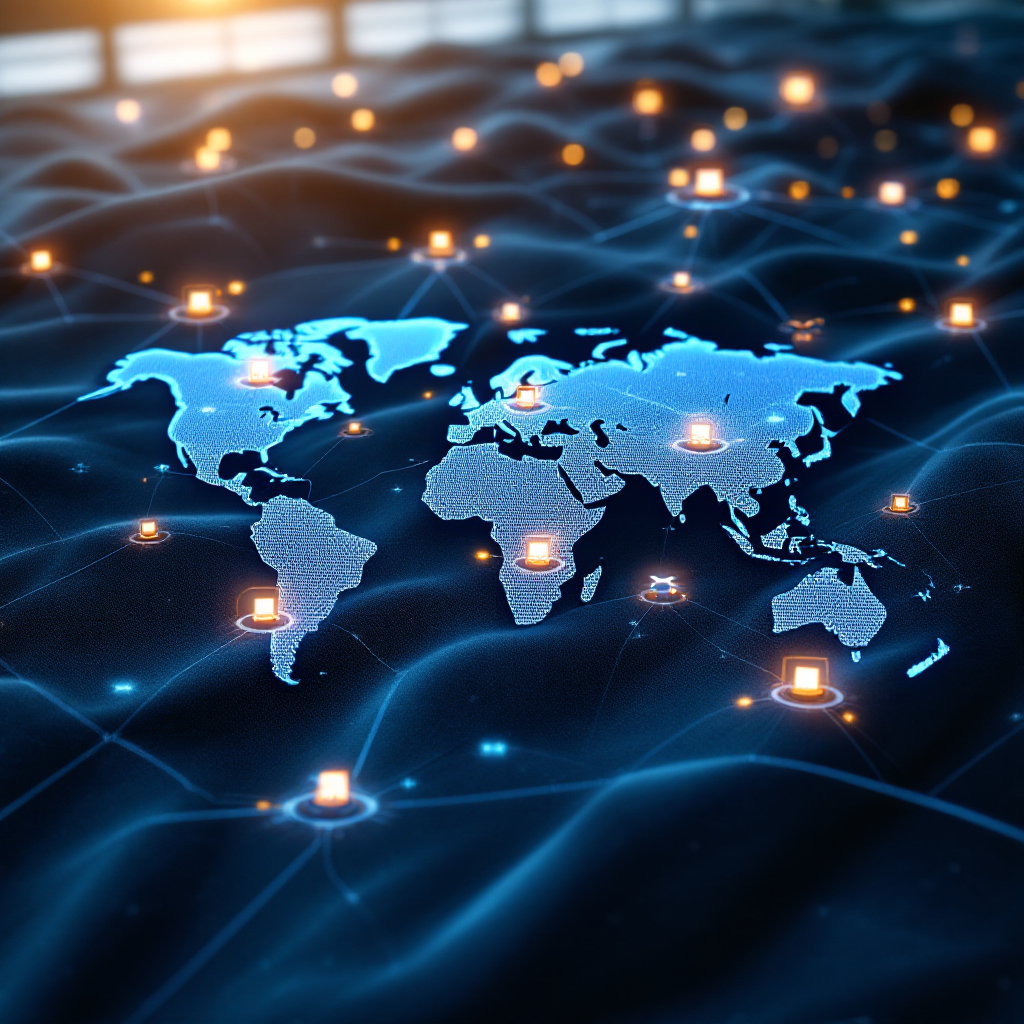 Mapa logístico global con superposiciones de servicios de IA Mapa logístico global con superposiciones de servicios de IA