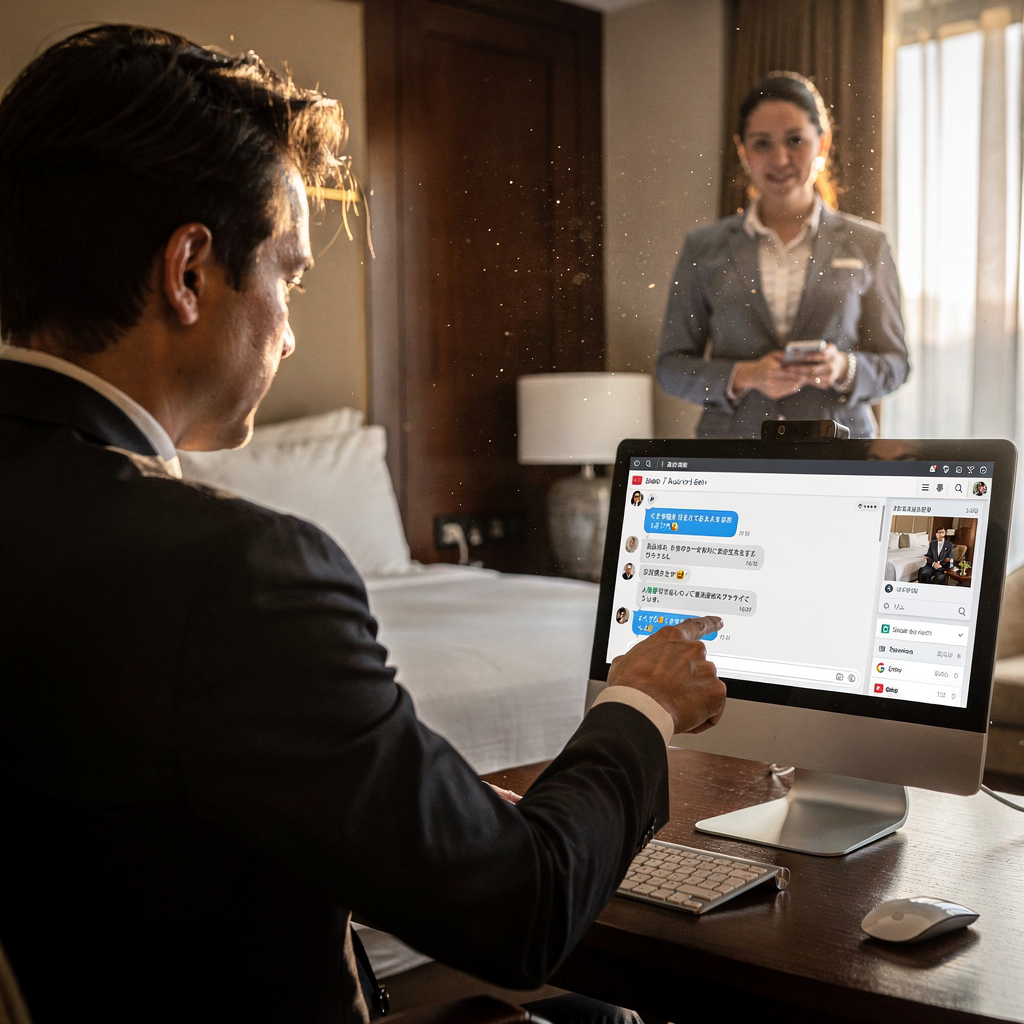 Guest using multilingual conversational booking chat