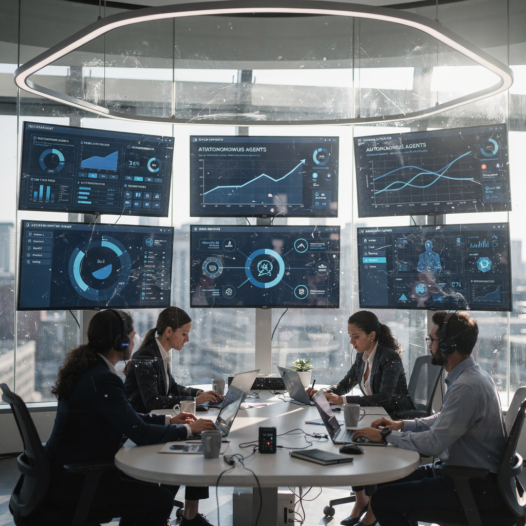 Kontrollraum für Hotelbetrieb mit autonomen KI-Agenten