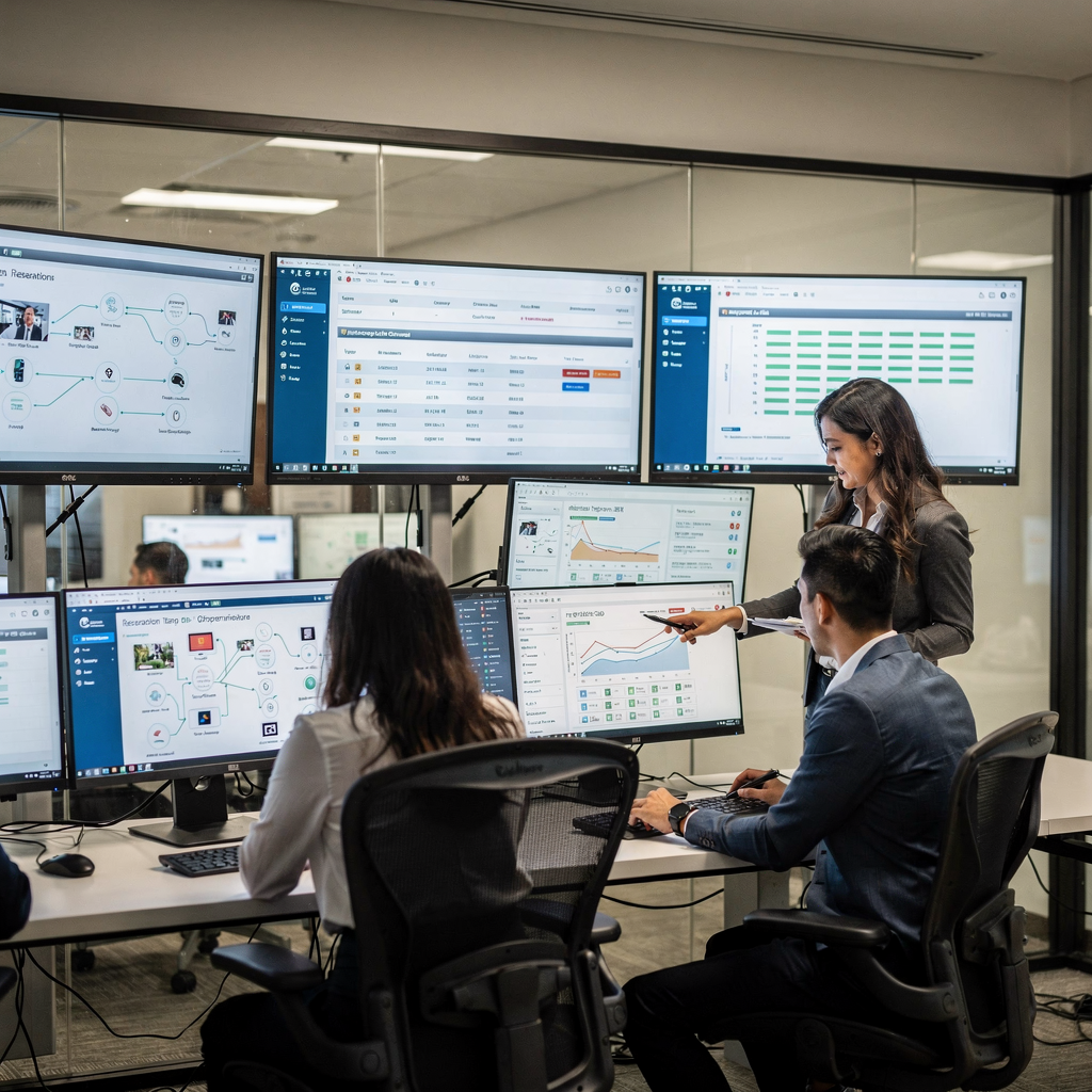 Panel de operaciones del hotel con vistas de reservas e integraciones