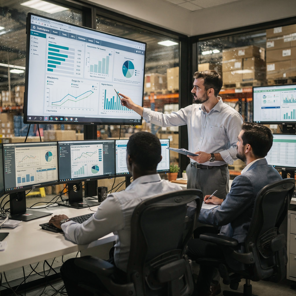 Logistieke controlekamer met AI‑analyseweergave