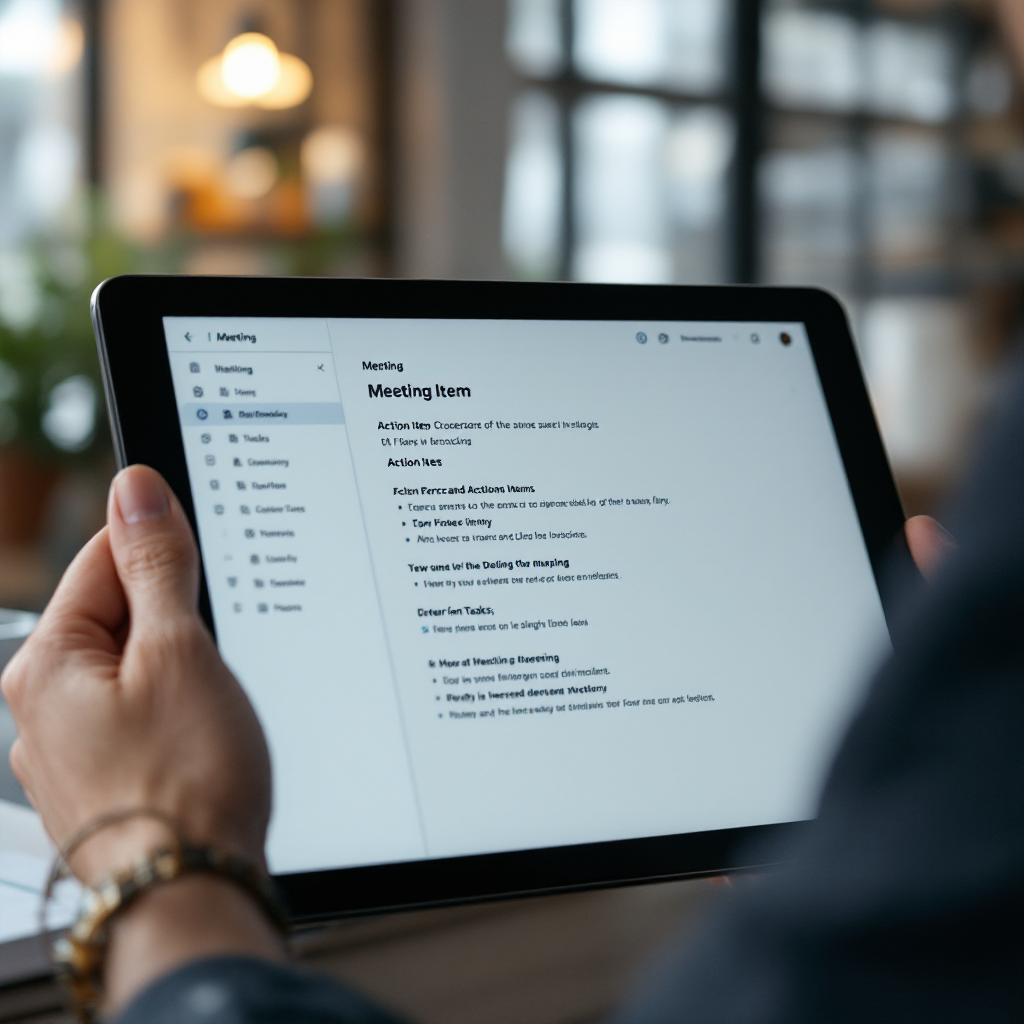 Transcripción de reunión con acciones destacadas