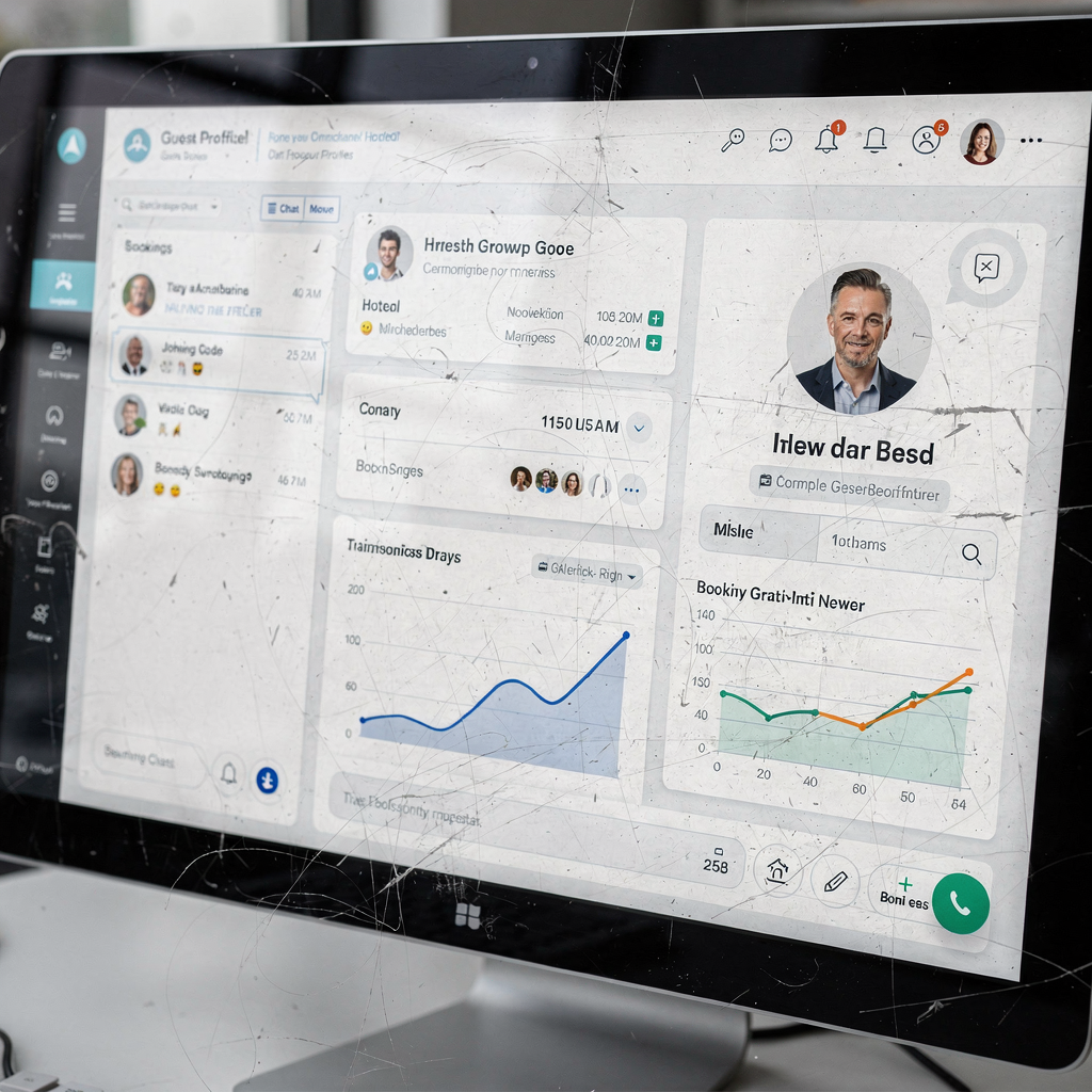 Dashboard for omnichannel hotelplatform, der viser chat- og bookinganalyse