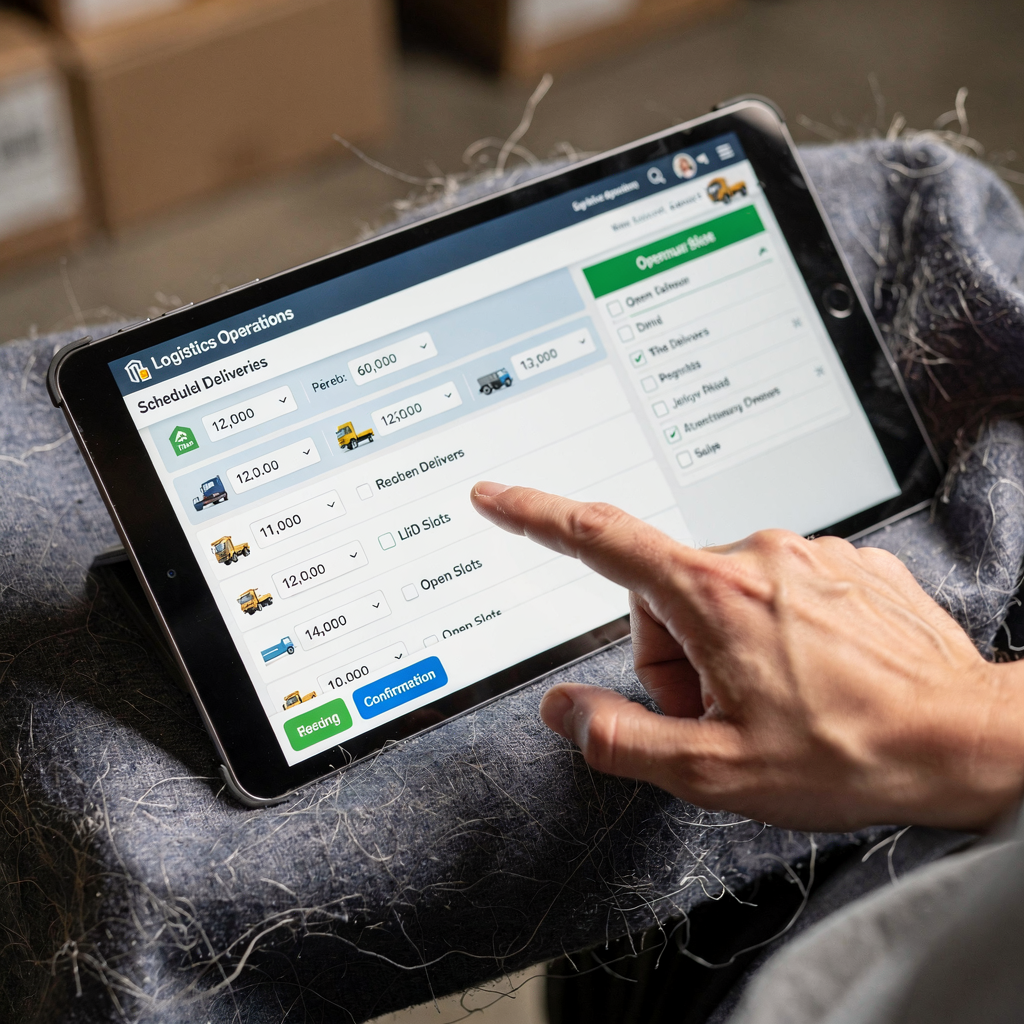 Bedrijfsdashboard met geplande leveringen en beschikbare tijdsblokken