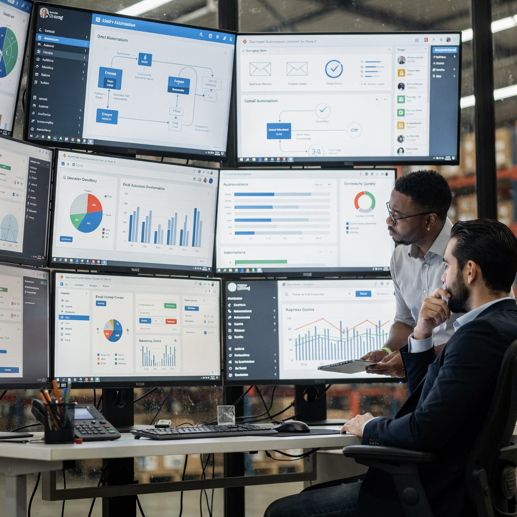 Operatieteam bekijkt automatiseringsdashboards
