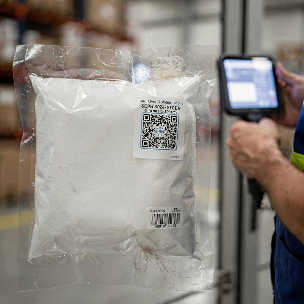 Confezione farmaceutica con etichetta smart in fase di scansione