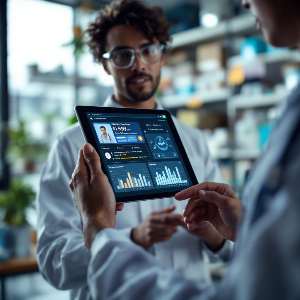 Apotekare använder surfplatta med AI‑drivet kliniskt beslutsstöd Apotekare använder surfplatta med AI‑drivet kliniskt beslutsstöd